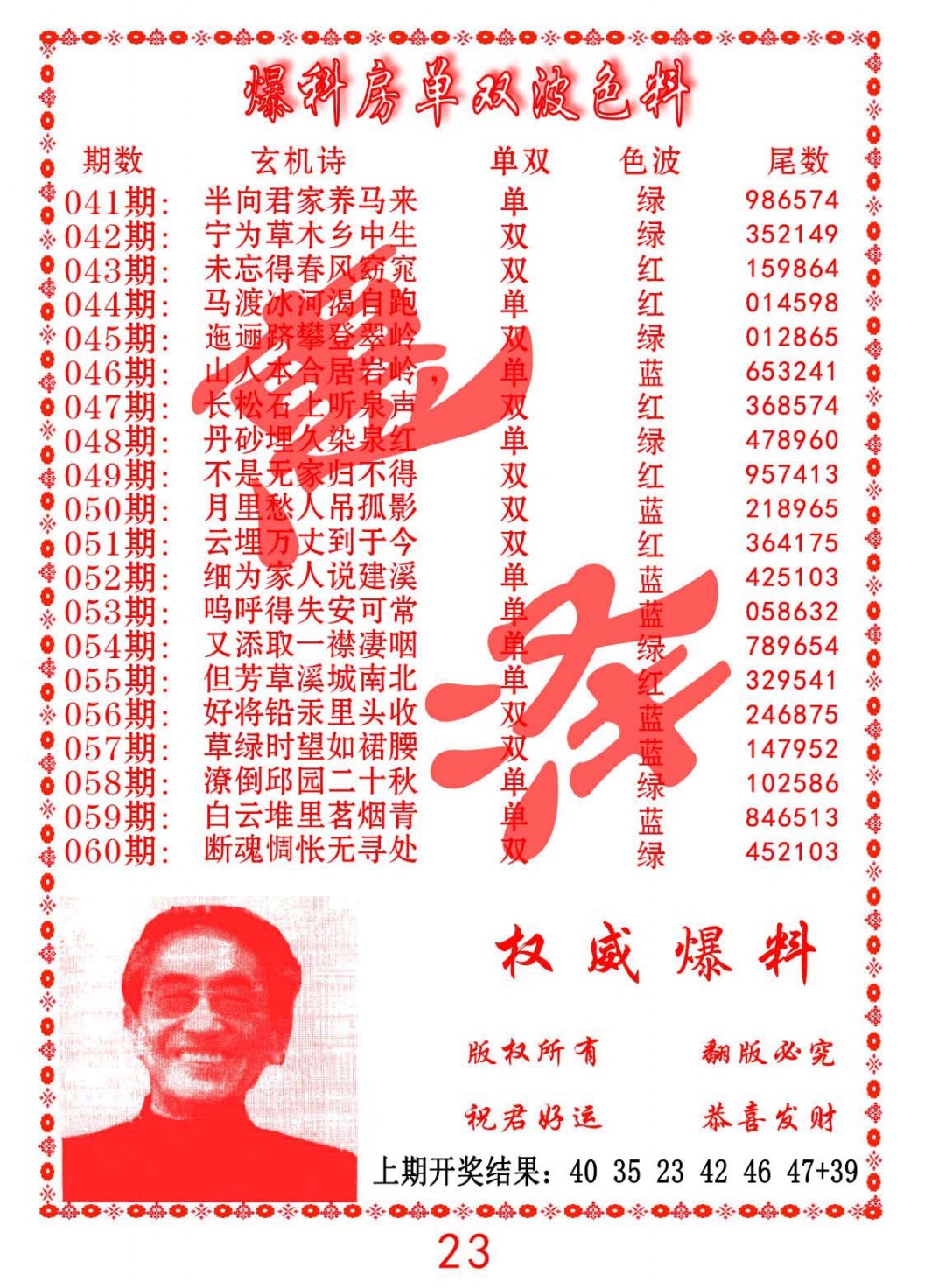 048期爆料房单双波色料[图]