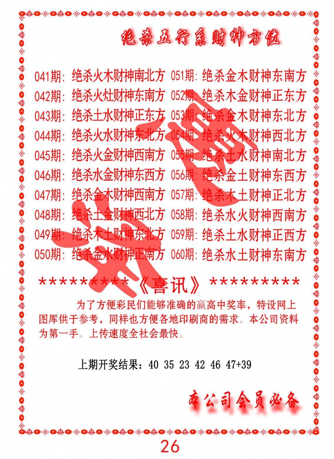 048期绝杀五行及财神方位[图]